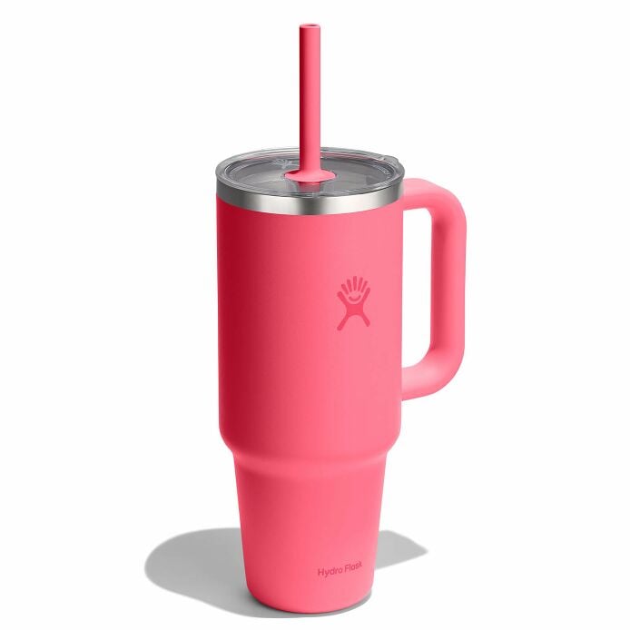 40-oz-travel-tumbler-u6 tt40pscc668-40-oz-travel-tumbler-clear-lid-popstar-pink-angled.jpg
